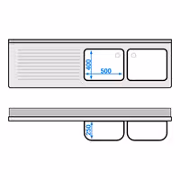 Sudoper s ormarićem ECO - inox - 2000 x 600 mm
