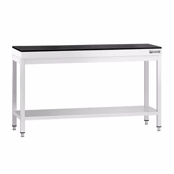 طاولة عمل من الفولاذ المقاوم للصدأ من طراز PREMIUM - 1500 × 800 مم - مزودة بقاعدة سفلية - تشمل سطح عمل من الجرانيت