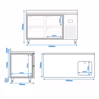 Mostrador refrigerado PREMIUM PLUS - 1468x700mm - de trabajo con fregadero - 4 cajones (bloque 4x1/2) - encimera con alzatina - 305l