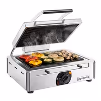 Stikla keramikas kontaktgrils – 3 kW – apakšā gluda, augšā rievota – grila virsma: 345 x 220 mm