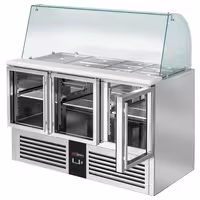Pult za pripremu salate PREMIUM - 1368 mm - 3 staklena vrata - s visokom staklenom nadogradnjom za 4x GN 1/1