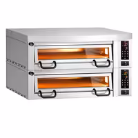 Electric Deck Pizza Oven Power - Twin Deck - Refractory Stone Deck - 9+9 x Ø 34cm (13.4") - Digital Controls - up to 450°C - incl. Stainless steel hood
