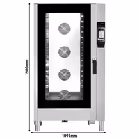 Commercial Electric Combi Oven - Touchscreen Controls - 7" touchscreen display - 40x GN 1/1 or 20x GN 2/1 - incl. incl. Washing System, Temperature Probe & Rack Trolley