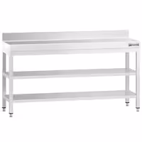طاولة عمل ستانلس ستيل PREMIUM - 2000x600mm - مع رف سفلي & حاجز خلفي & رف وسطي & تدعيم