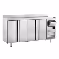 Stół chłodniczy barowy do napojów Premium PLUS – 2450 x 600 mm – z 4 drzwiami, rantem i odbijakiem do kawy
