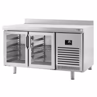 Stół chłodniczy barowy do napojów Premium PLUS – 1468 x 600 mm – z 2 drzwiami szklanymi i rantem