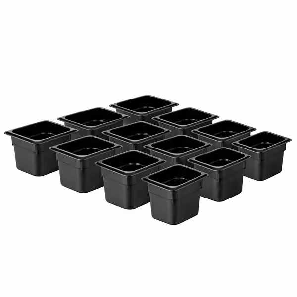 (12 Stück) Polycarbonat-Behälter GN 1/6 - Schwarz - Höhe: 150mm