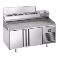 Commercial Pizza Prep Counter - Granite Top PREMIUM PLUS - 1490x700mm - with 2 doors - incl. refrigerated topping unit - 6x GN 1/4