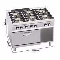Cocina a gas - 44kW - 6 fuegos - con horno eléctrico convección - 4,68kW