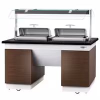 Heated Bain Marie Buffet Counter DUBLIN - 1600mm - with 2 Chafing Dishes - on Castors - Brown
