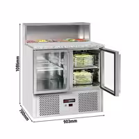 Pult za pripremu salate ECO - 903 mm - 2 staklena vrata - s ugradnim ležištem za 5x GN 1/6 i poklopac od nehrđajućeg čelika
