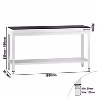 Rozsdamentes acél munkaasztal PREMIUM - 1800x600 mm - alsó polccal - gránit munkalappal