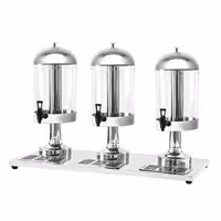 Juice Dispenser - 3x polycarbonate tanks with tap & ice inserts - 24 Litres - Stainless steel - incl. drip tray
