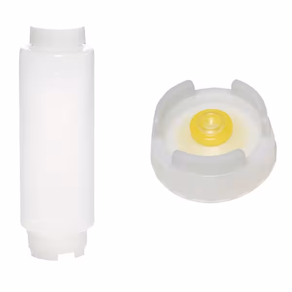 (12 pcs) Squeeze Sauce Bottle - with Medium-Flow Valve Cap (non-drip) - 592ml - with Screw Top Cap - White Cap