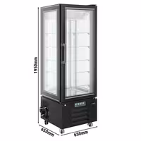 4-Sided Glass Display Fridge - 340L - 650mm - Double glazing - square - with 5 adjustable glass shelves - 1 rear glass door - Black