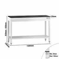 Rozsdamentes acél munkaasztal PREMIUM - 1200x700 mm - alsó polccal - gránit munkalappal