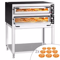 Electric Deck Pizza Oven - Twin Deck - Refractory Stone Deck - 9+9 x Ø 35cm (13.8") - Mechanical Controls - up to 450°C - incl. Base frame