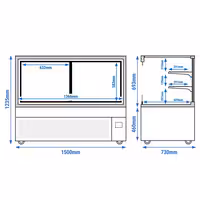 Commercial cake display fridge MADRID Self-Service - 530L - 1500mm - Double glazing - square - with 2 glass shelves - rear sliding doors - incl. night curtain - for patisserie - Black matt