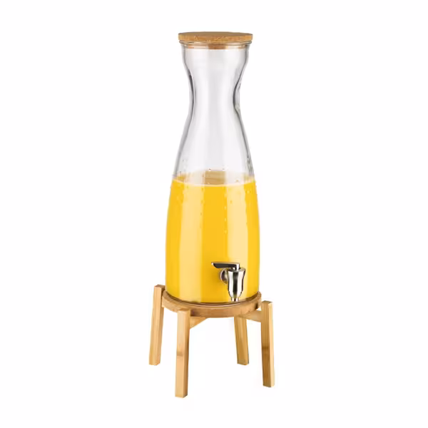 Musluklu Cam Şerbetlik - FRESH WOOD - Standlı cam hazne - 4.5L - Bambu - dâhil: Stand ayağı, Kork kapak, Kork altlık, Paslanmaz çelik musluk