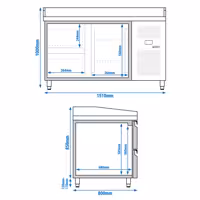 Stół chłodniczy do pizzy ECO – 1500 x 800 mm – z 1 drzwiami i 2 szufladami