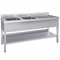Sudoper ECO - 1800x600 mm - s donjom policom - s 2 koritima - korita lijevo - inox