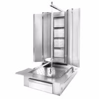 Gas Doner Kebab Grill (Shawarma/Gyros) - 4 Burner - up to 60kg - 13kW - Countertop - incl. 2 splash guards & 2 double doors - For FRA & BEL