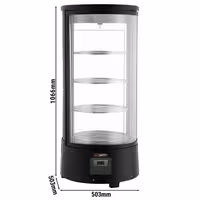 Countertop 4-Sided Glass Display Fridge - Double glazing - round - 73L - 503mm - with 4 rotating shelves - 1 glass door - for patisserie - Black