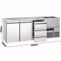 Direct Draw Beer Dispenser / Kegerator PREMIUM - 2500x700mm - 2 Solid Doors & 3 Drawers