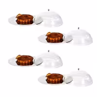 (4 pcs) Serving Tray - Stainless Steel - Ø500mm - Height: 180mm - non-slip surface - polished - with clear dome