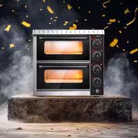 Electric Deck Pizza Oven - Twin Deck - Stone Deck - 4+4 - Ø 20cm (8") - 230V Single Phase - Mechanical Controls - Black - up to 350°C