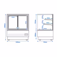 Commercial cake display fridge - 378L - 1000mm - Double glazing - square - mirrored front - with 2 glass shelves - rear sliding doors - for patisserie - Black