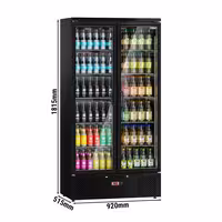 Commercial Beverage Display Fridge - 920mm - 466 Litres - stainless steel interior - with 2 hinged glass doors - digital controller with temperature display - Black - Temperature range 2 to 8 °C