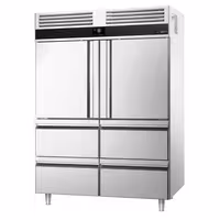 Szafa mroźnicza PREMIUM – stal nierdzewna – GN 2/1 – 1400 L – z 2 półdrzwiami i 4 szufladami