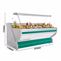 Masný pult - 2500 mm - Zelený - Se světlem a osvětleným předním panelem