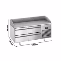 Commercial Pizza Prep Counter - Granite Top PREMIUM PLUS - 1490x700mm - with 0 doors & 4 drawers