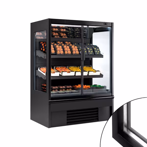 Supermarketi Klaasuksega külmriiul - 1330 mm - 569 l - koos 2 hingedega klaasuksed topeltklaasiga uksed & 2 riiulit - must