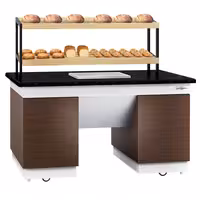 Bakery Buffet Display Counter DUBLIN - 1600mm - with 2 Shelves - on Castors - Black Granite Worktop