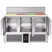 Pult za pripremu salate PREMIUM - 1368 mm - 368 l - 3 staklena vrata - s ugradnim ležištem za GN 1/1 i poklopac od nehrđajućeg čelika