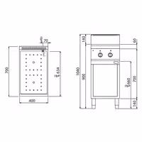 staklokeramički štednjak - Linija 700 - 400x714x1.040 mm - 6,4 kW - 2 ploče - samostojeći - otvoreni ormarić