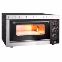 Electric Deck Pizza Oven - Single Deck - 4 - Ø 20cm (8") - 230V Single Phase - Mechanical Controls - Black - up to 350°C