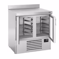 Stół chłodniczy barowy do napojów Premium PLUS – 978 x 700 mm – z 2 drzwiami szklanymi – z rantem