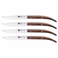 (4 pieces) ZWILLING | Steak Knife Set – Serrated Edge - Brown Oak Wood Handle - Stainless Steel