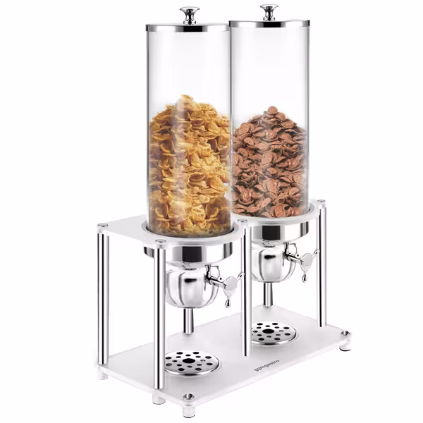 Commercial Cereal Dispenser - ROTATION - double - Rotary Dispense - 2 Plastic Containers - 2x 3.7L - Stainless Steel Stand
