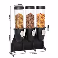 Commercial Cereal Dispenser - triple - Ø115mm - Rotary Dispense - Stainless Steel Stand