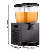 Commercial Juice Dispenser - 1x polycarbonate tank with tap & paddle agitation - 18 Litres - 290W - Black - incl. drip tray