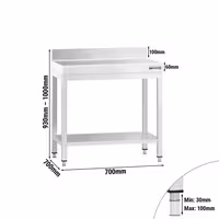 Commercial Stainless Steel Centre Table PREMIUM - 700x700mm - with Undershelf - with Rear Upstand