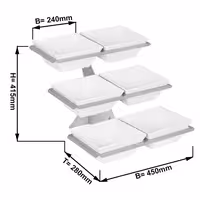 Etagere / Buffet Stand - Stainless steel frame - square - Height: 415mm - incl. 6 Melamine bowls 240x240mm - with 3 shelves