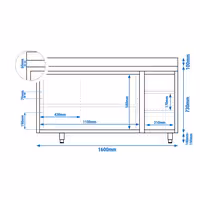 خزانة قاعدية ستانلس ستيل PREMIUM - 1600x600mm - مع أبواب منزلقة ووحدة أدراج 3 يمين - مع حاجز خلفي