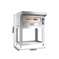 Gas Deck Pizza Oven - Single Deck - 9 x Ø 33cm (13") - 230V Single Phase - Mechanical Controls - up to 370°C - incl. Stainless steel hood & Base frame - with Wheels