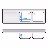 PREMIUM umivaonik – 1800 x 600 mm – s 3 ladice i 2 sudona na desnoj strani